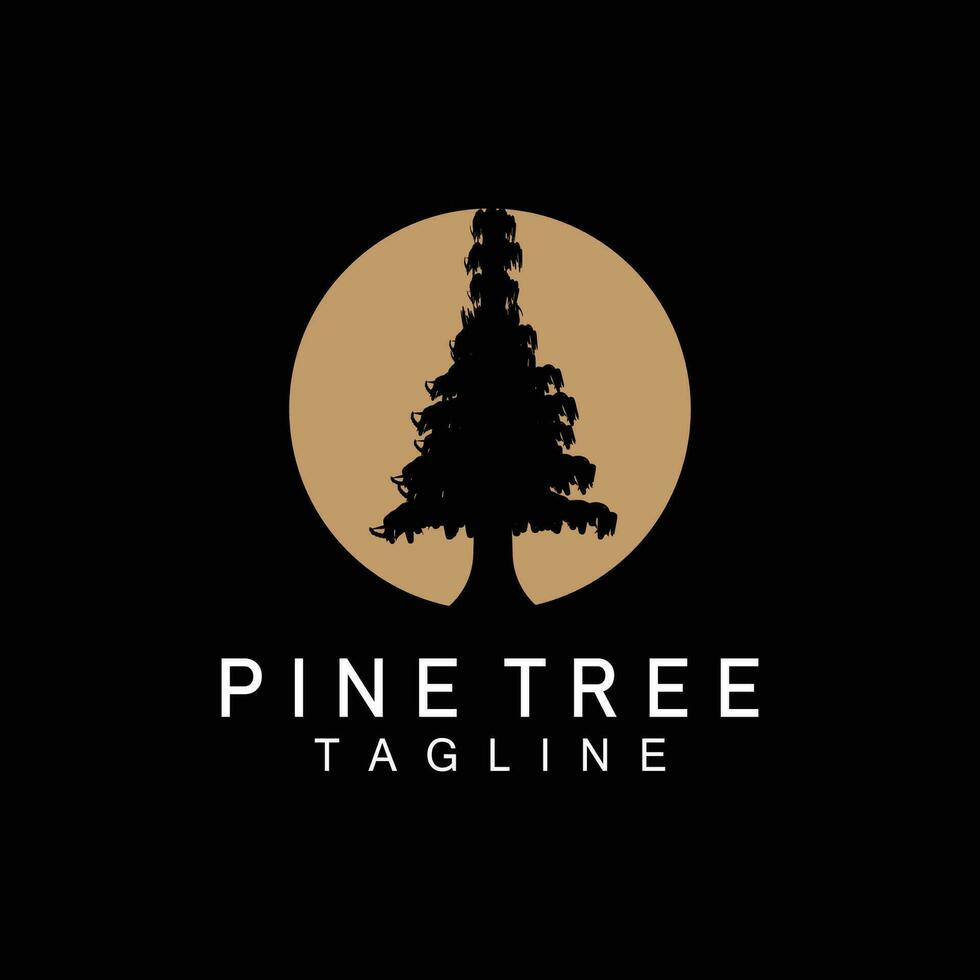 Pine Tree Logo, Vector Design Illustration Template Evergreen Tree Vintage Silhouette Forest
