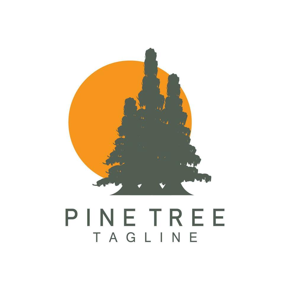 Pine Tree Logo, Vector Design Illustration Template Evergreen Tree Vintage Silhouette Forest