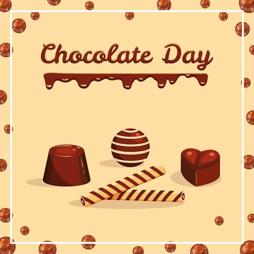Postcard for World Chocolate Day. Confectionery poster with sweets and candies. vector
