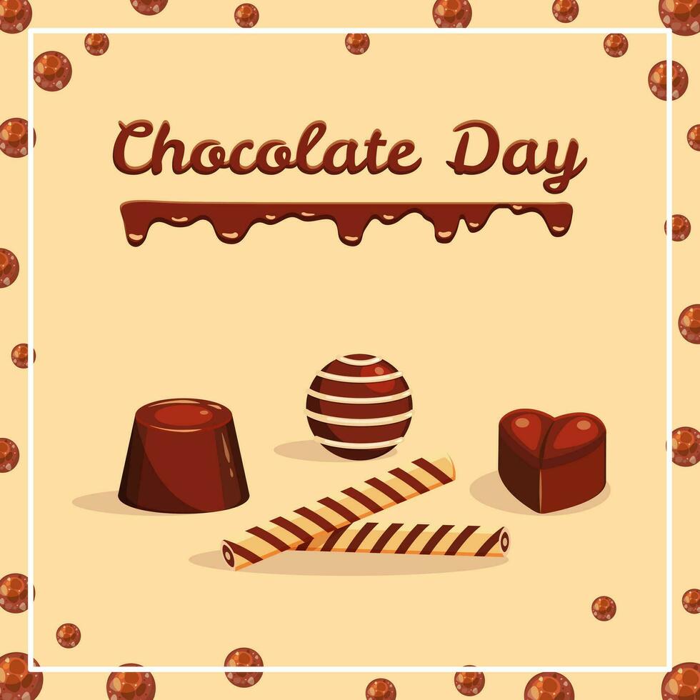 tarjeta postal para mundo chocolate día. confitería póster con dulces y dulces. vector