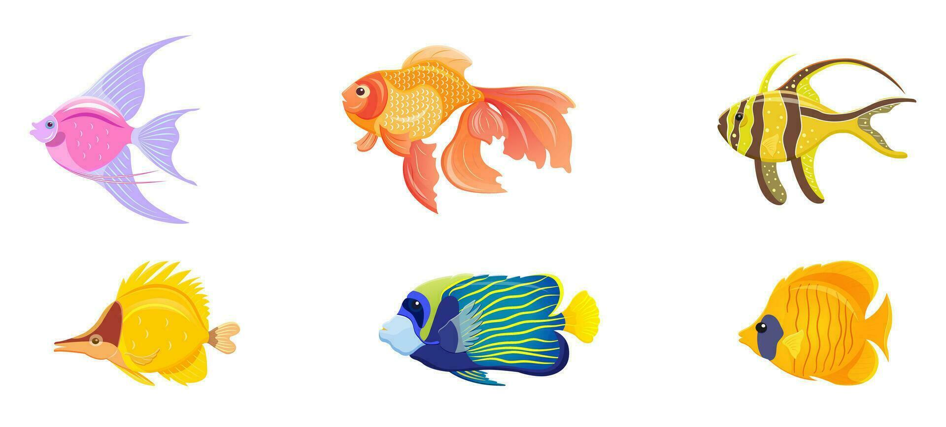 tropical pescado en blanco antecedentes. conjunto de exótico mar criaturas brillante acuario animales vector