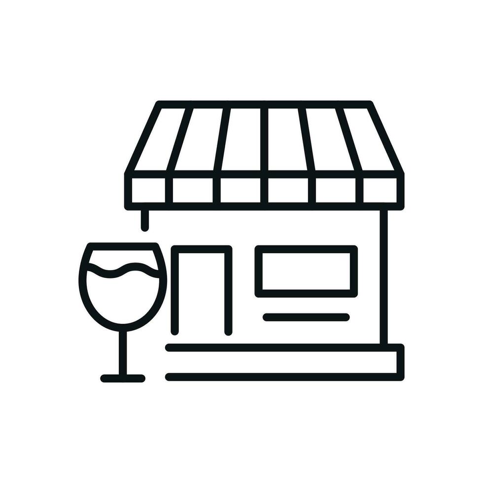 Champagne Glass by Store Isolated Line Icon. Perfect for web sites, apps, UI, internet, shops, stores. Simple image drawn with black thin line vector