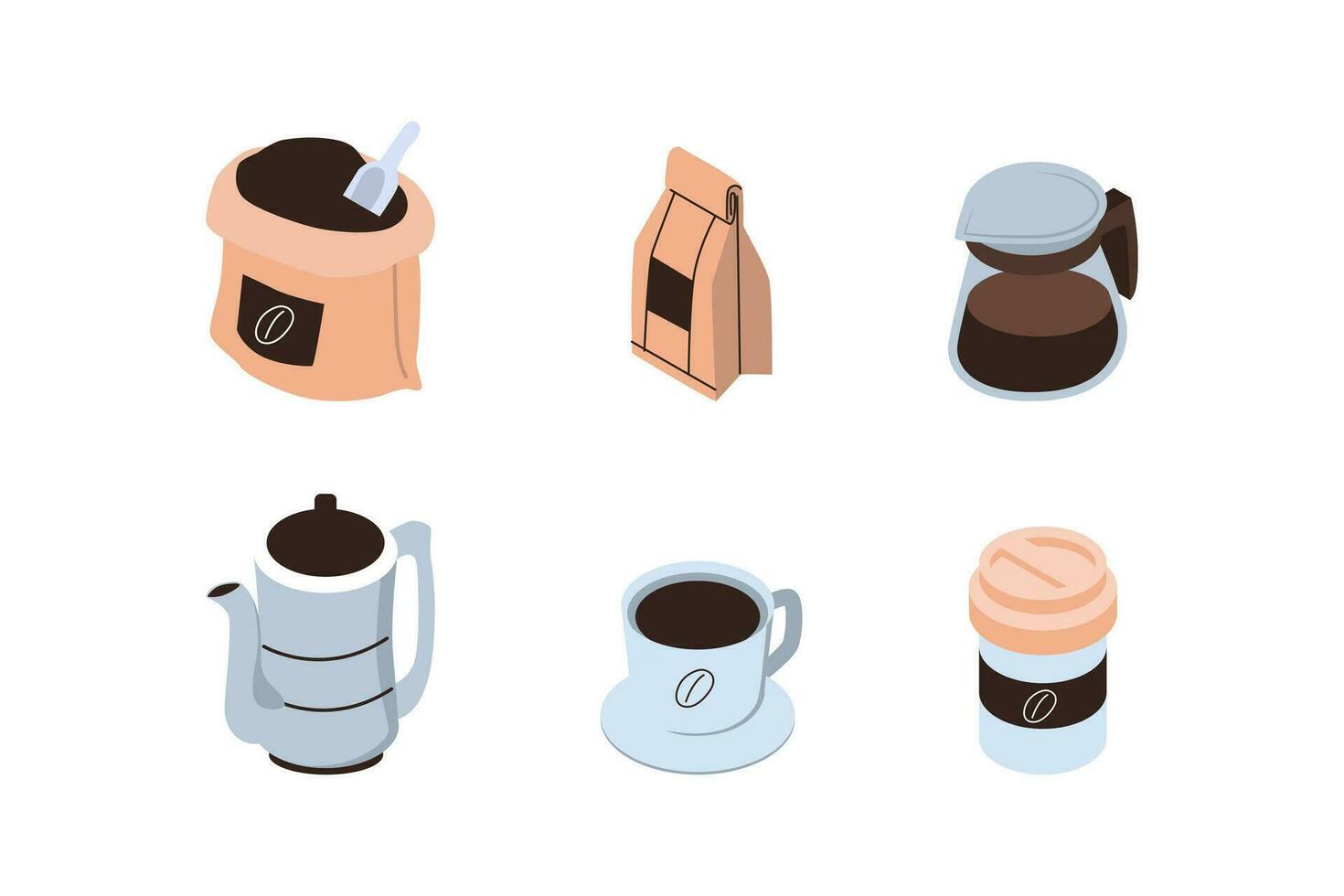 café tienda elemento conjunto en plano estilo isométrica ilustración vector diseño