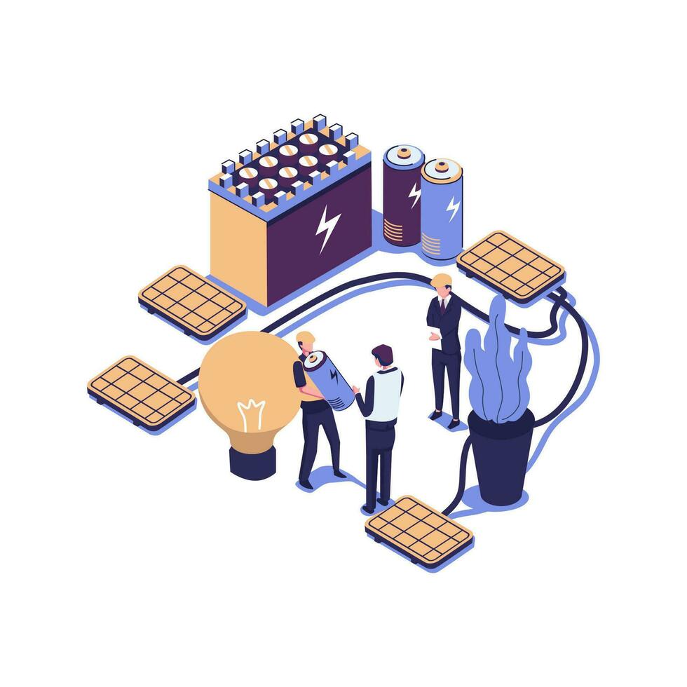 Energy storage flat style isometric illustration vector design