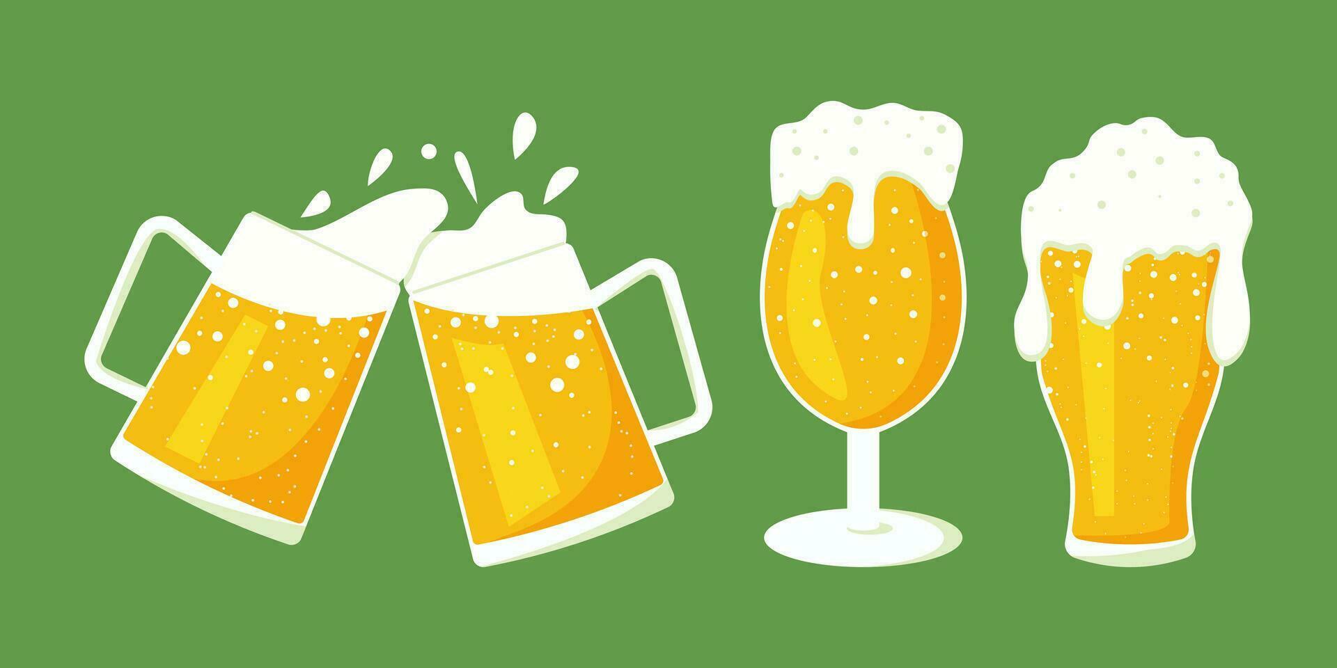 Set of Glass Lager beer icon. Vector beer. Glass of foaming beer isolated on background