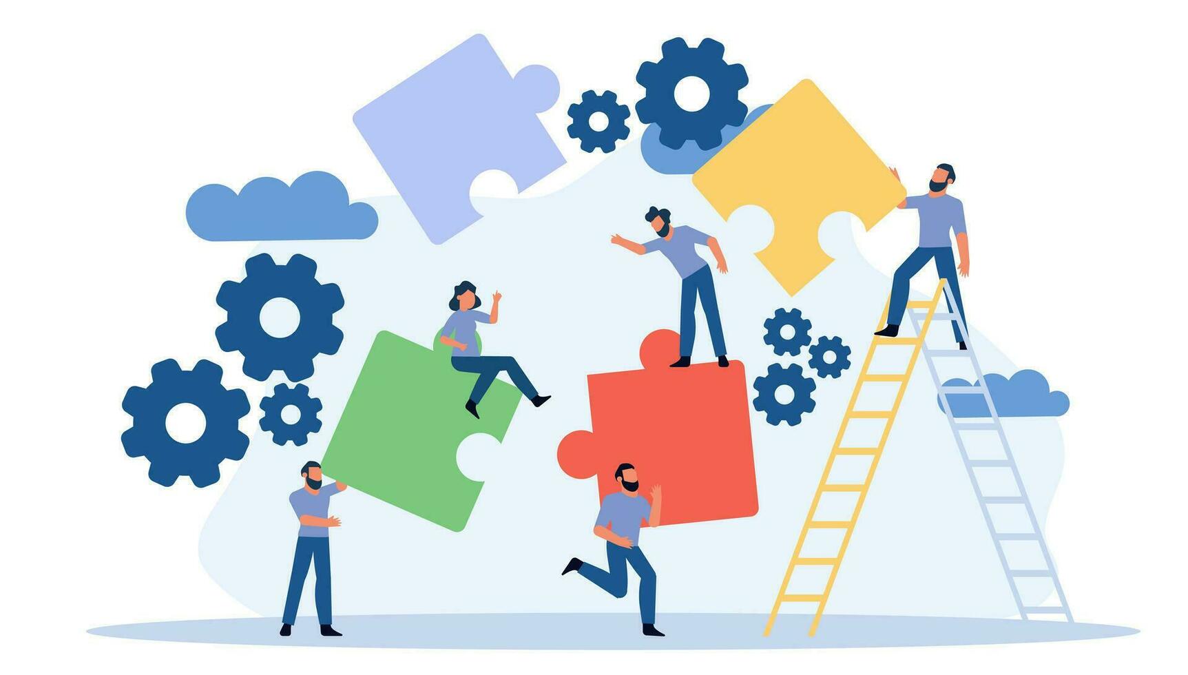 Puzzle together vector concept business jigsaw piece illustration teamwork solution idea. Connect background group success design. Solve problem work cooperation element part strategy