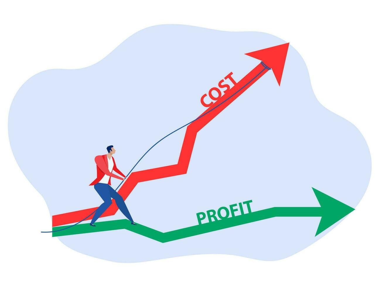 giro costo marcar a bajo puesto,hombre de negocios tracción actuación grafico creciente arriba con lleno esfuerzo, crecimiento , mejora financiera interesar Velocidad vector ilustrador