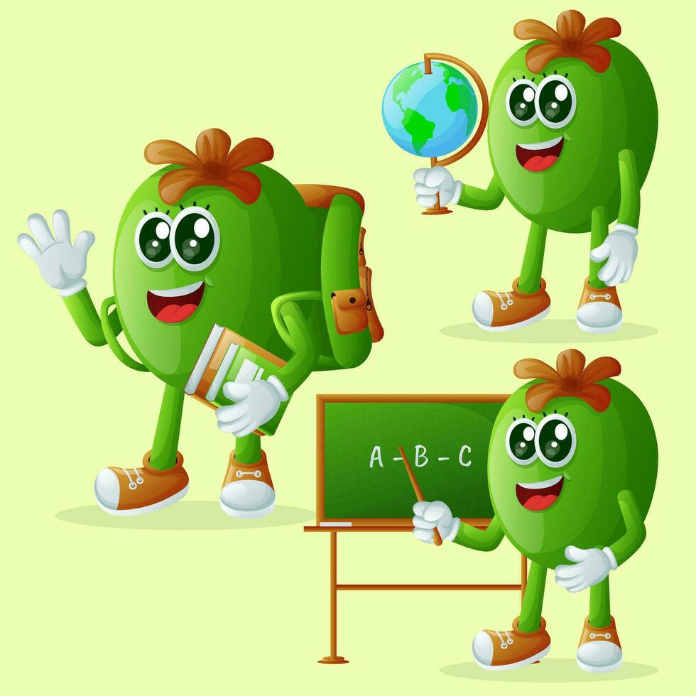 Cute Feijoa characters in education vector