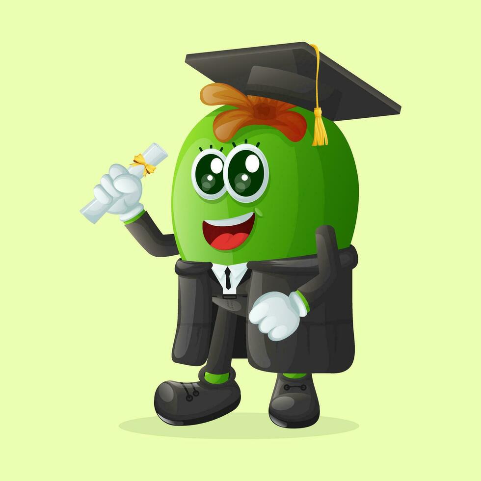 Cute Feijoa character wearing a graduation cap and holding a diploma vector