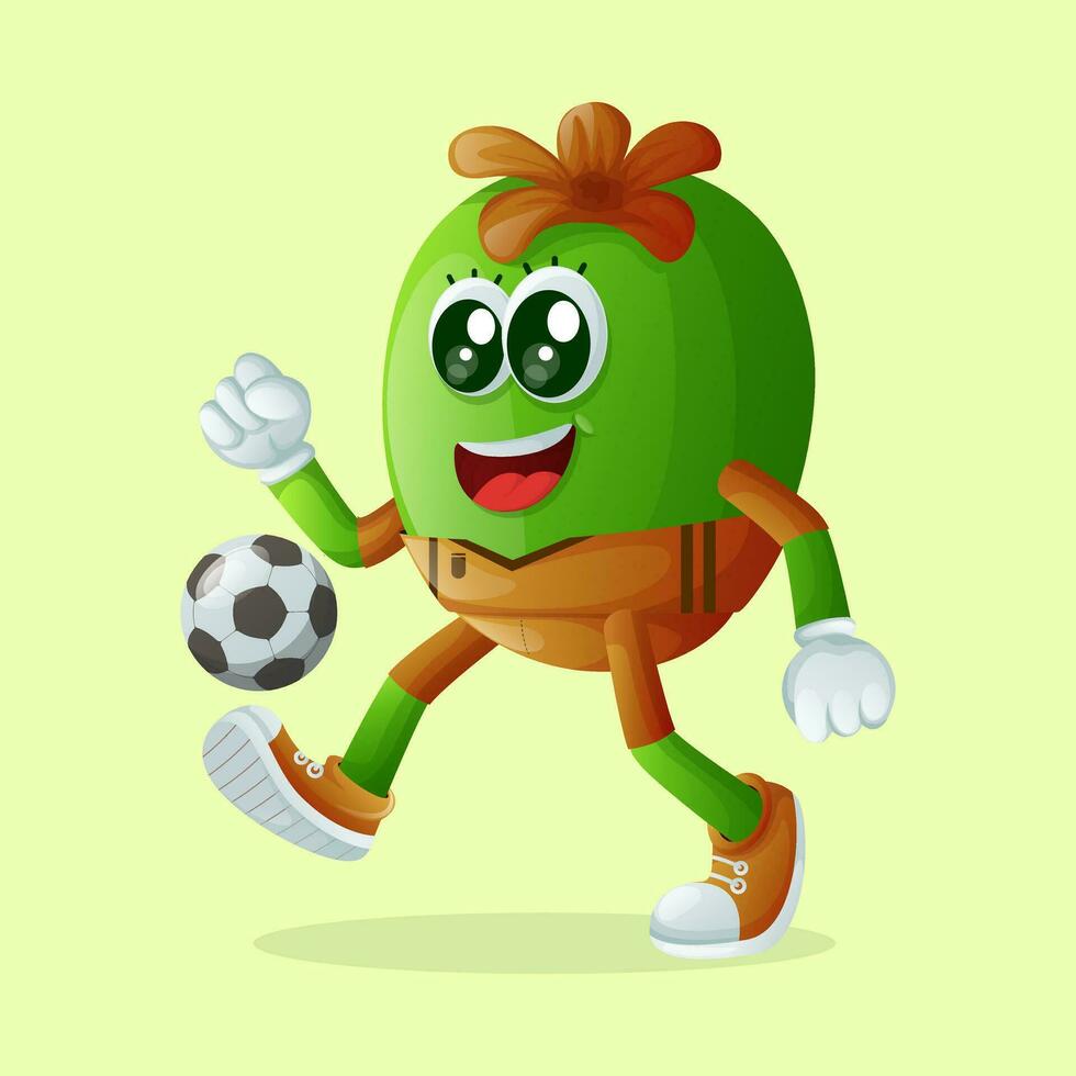 linda feijoa personaje jugando fútbol vector