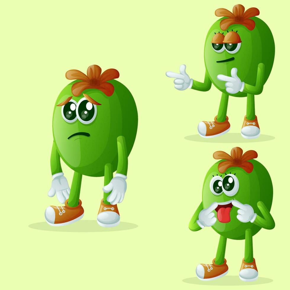 Cute Feijoa characters with different facial expressions vector