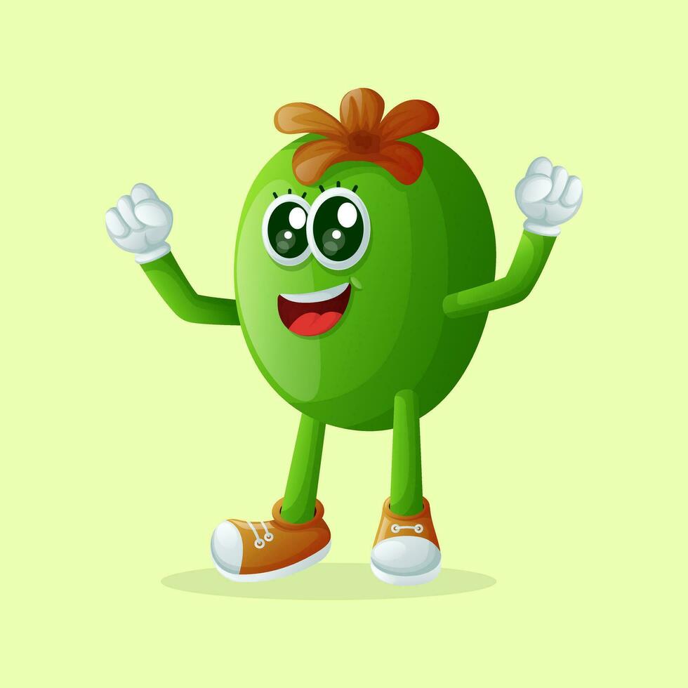 Cute Feijoa character making a victory sign with his hand vector