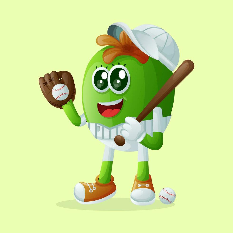 linda feijoa personaje jugando béisbol vector