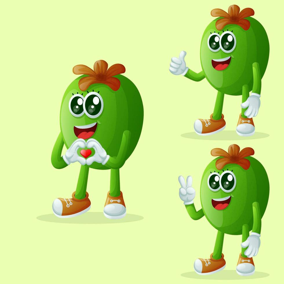 Cute Feijoa characters making playful hand signs vector