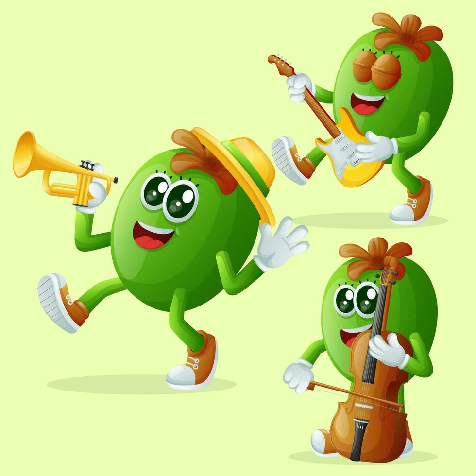 Cute Feijoa characters playing musical instruments vector