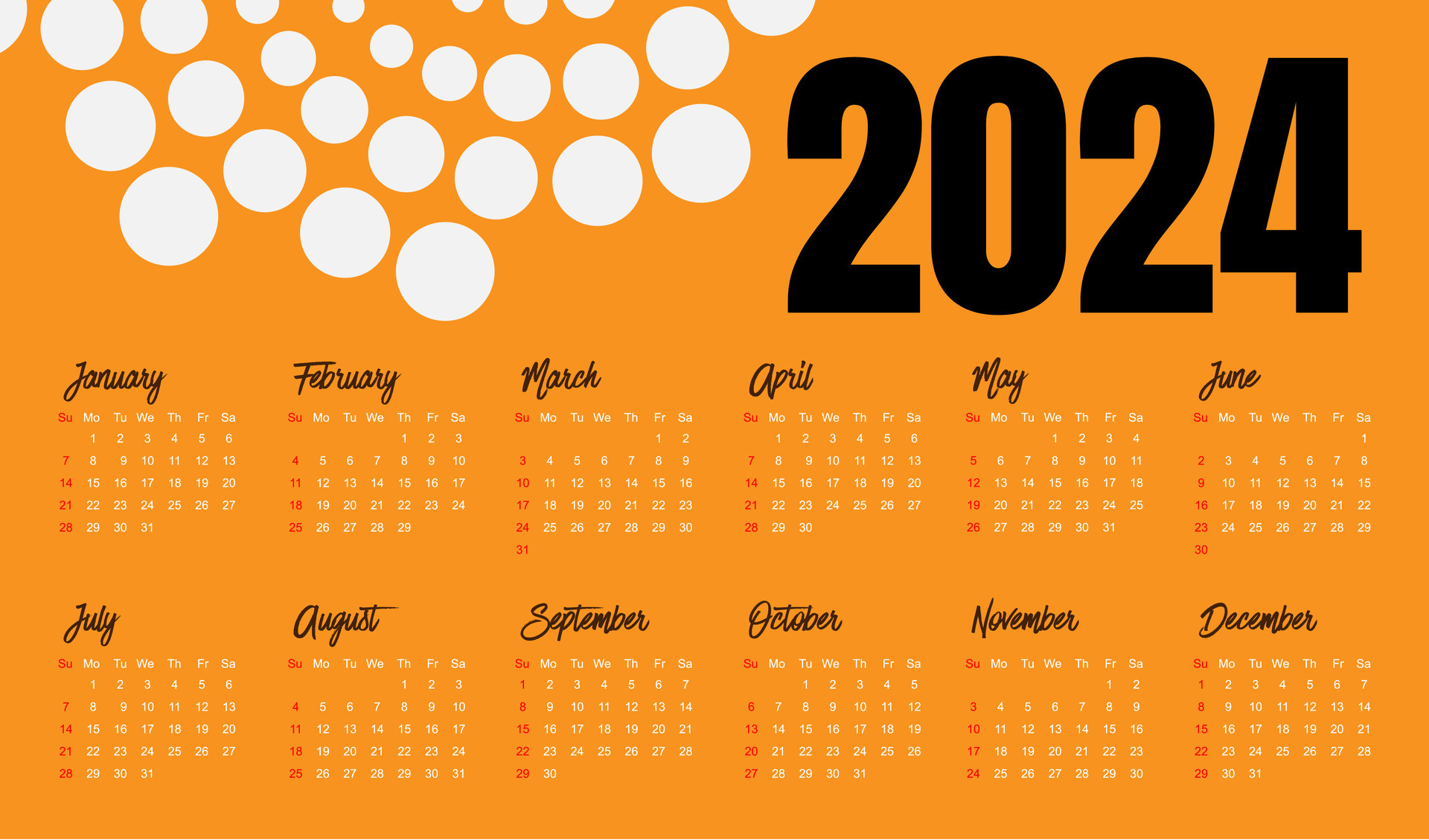 Calendar 2024 template vector, simple minimal design, international