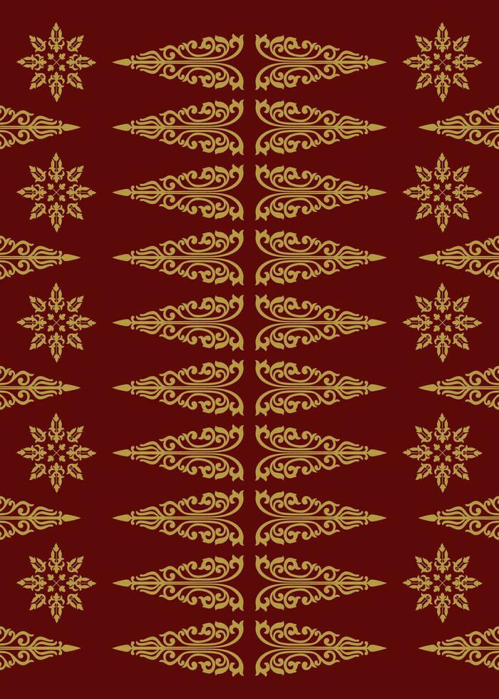 Indonesia Traditional Palembangnese Woven Cloth Songket Seamless Pattern. Gold and Red Color Combination. EPS 10 Vector. vector