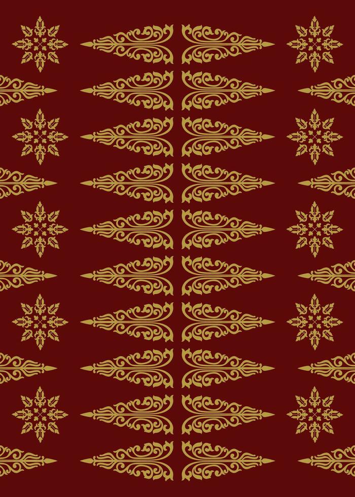 Indonesia Traditional Palembangnese Woven Cloth Songket Seamless Pattern. Gold and Red Color Combination. EPS 10 Vector. vector