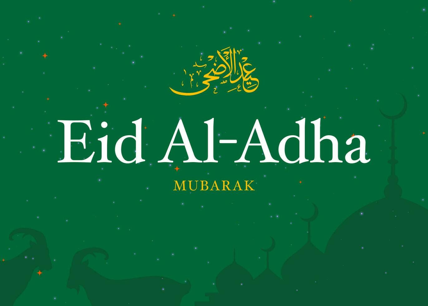 Eid al adha mubarak islamic and moslem background social media design with stars moon, mosque and a goat background , poster, banner design, vector illustration