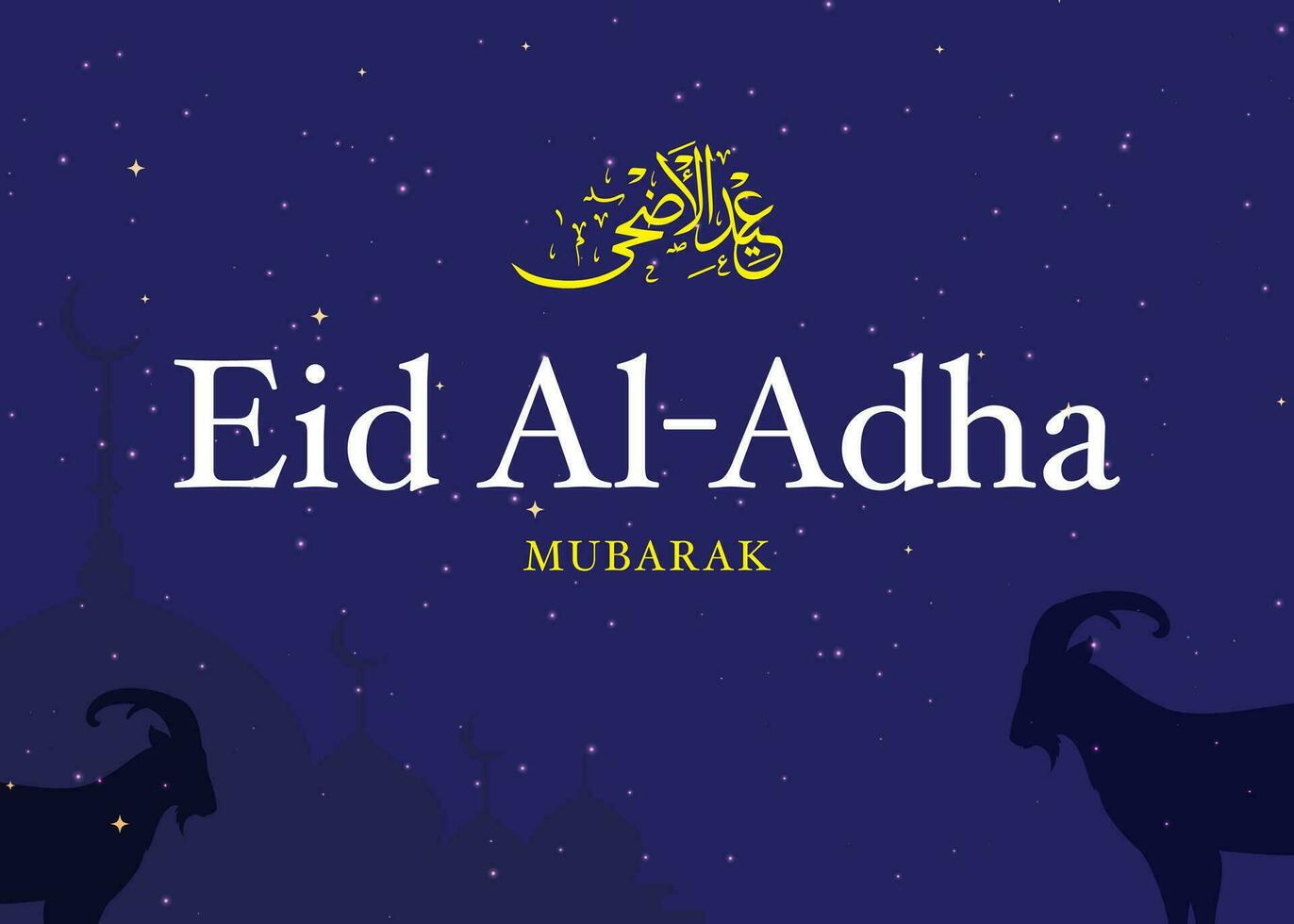Eid al adha mubarak islamic and moslem background social media design with stars moon, mosque and a goat background , poster, banner design, vector illustration