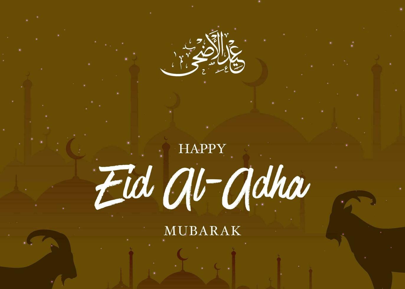 Eid al adha mubarak islamic and moslem background social media design with stars moon, mosque and a goat background , poster, banner design, vector illustration