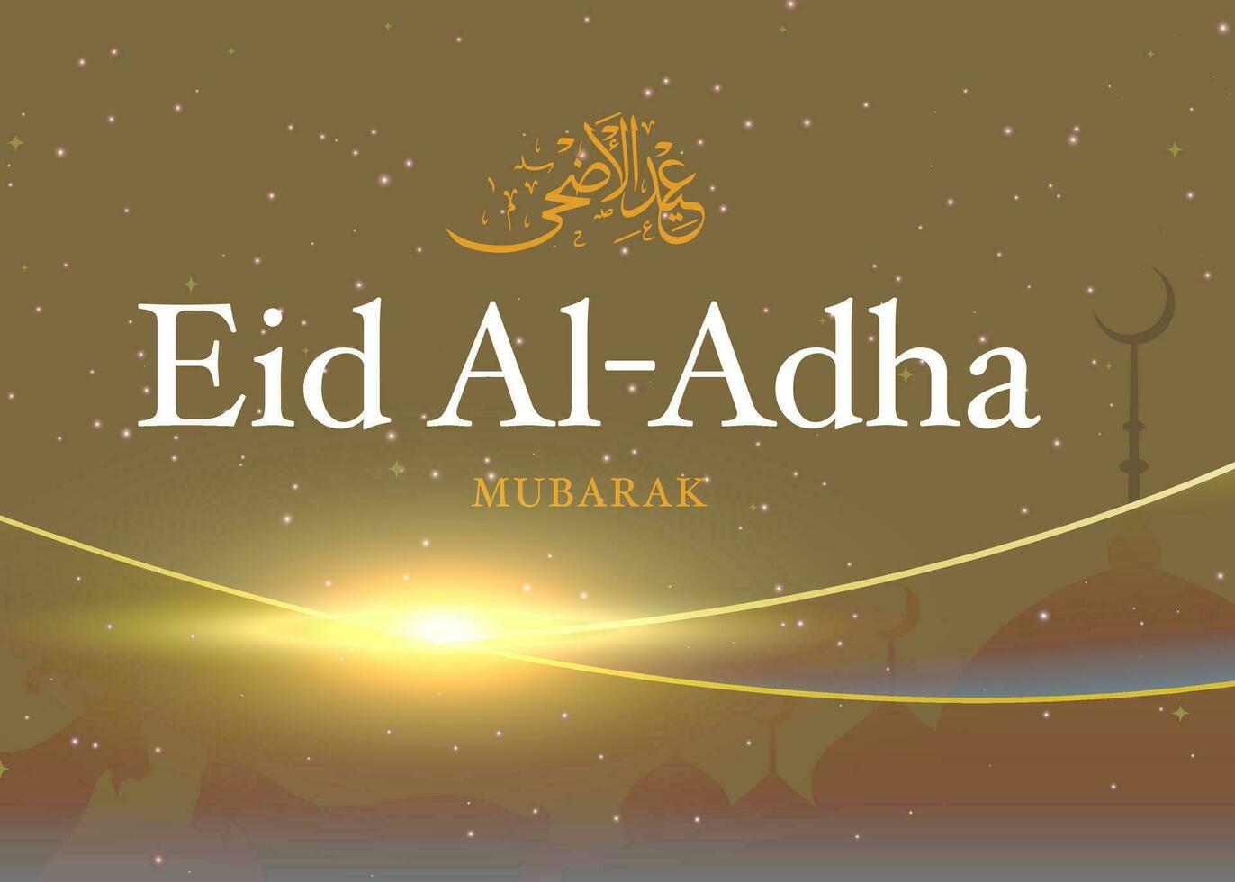 Eid al adha mubarak islamic and moslem background social media design with stars moon, mosque and a goat background , poster, banner design, vector illustration