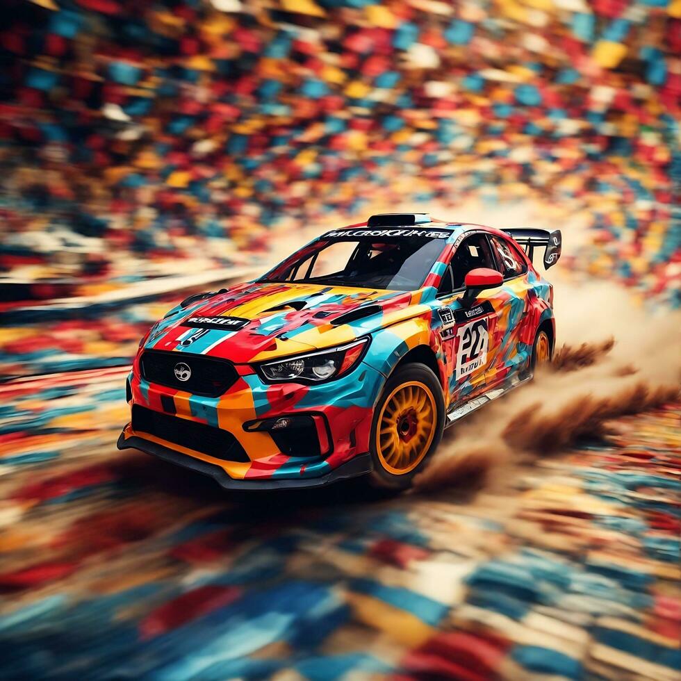 colorful car running at high speed photo