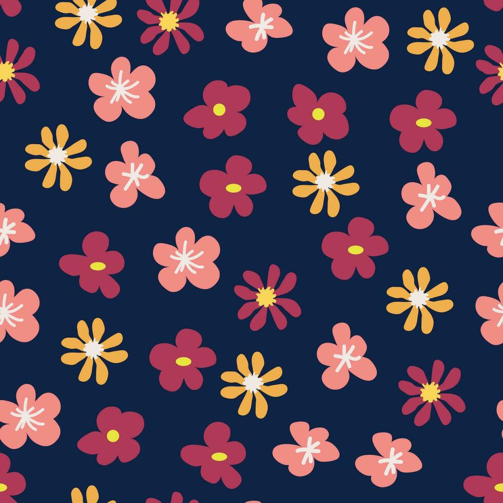 Floral vintage seamless pattern. Hippie flower power retro textile print. Groovy botanical wallpaper vector