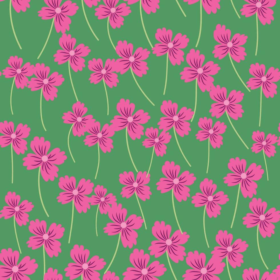 Seamless pattern of pink elegant and refined flowers, summer field vector