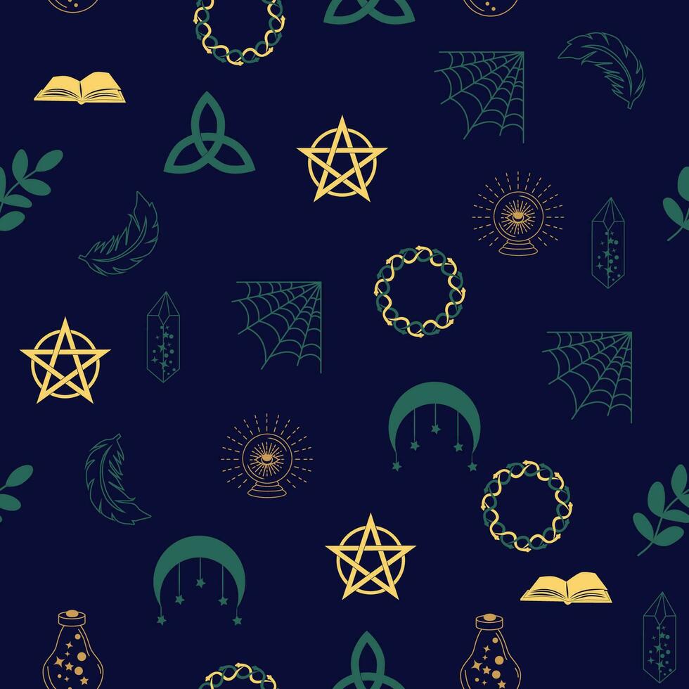 Magic and heaven seamless pattern, with magical elements such as snake, eye. Symbols and elements of the witchcraft theme. vector