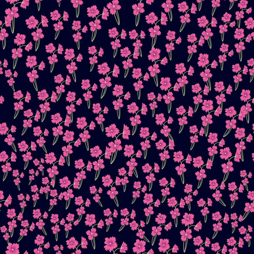 Seamless pattern of pink elegant and refined flowers, summer field vector