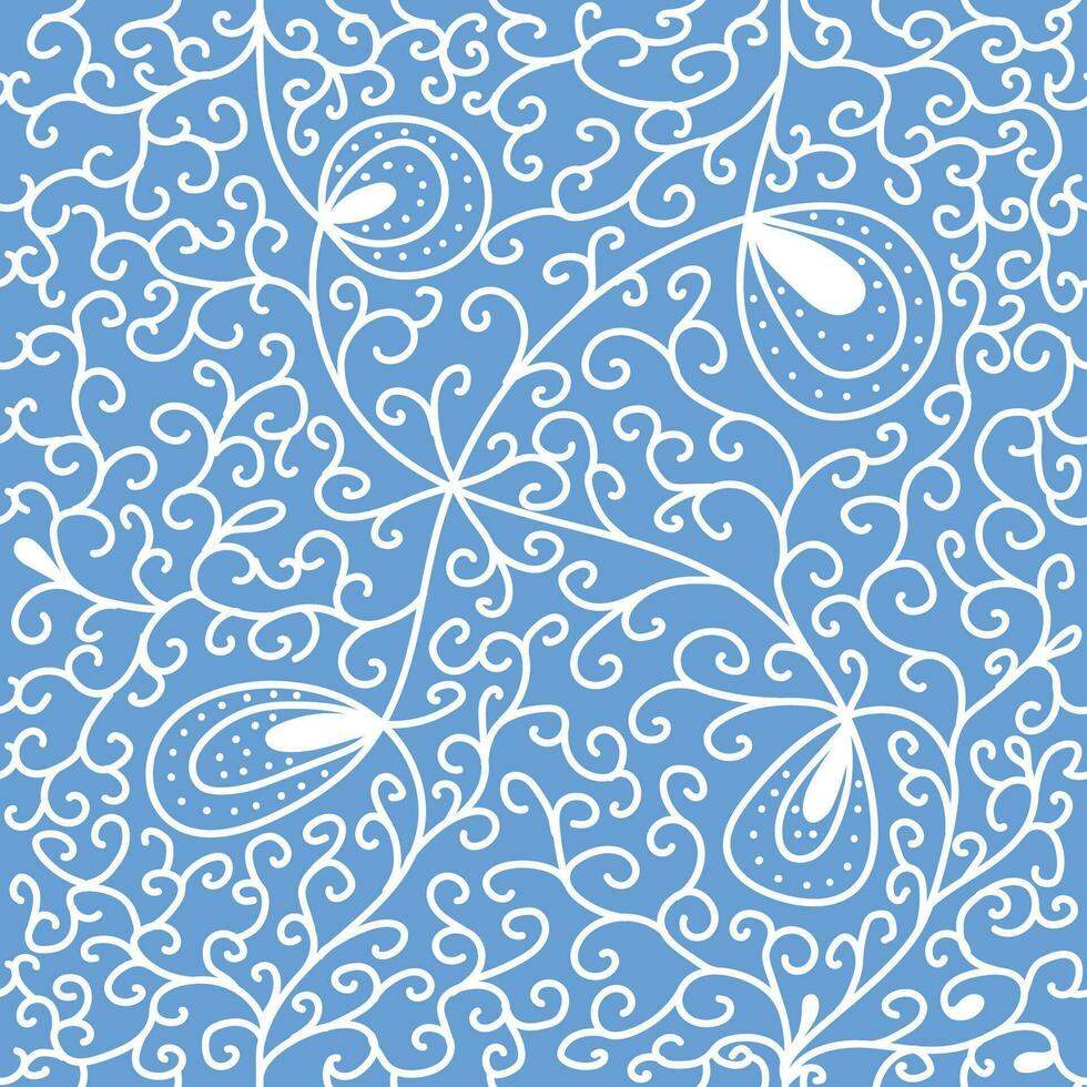 Frosty pattern. New Year seamless pattern. On a blue background, snowflakes and frosty patterns vector