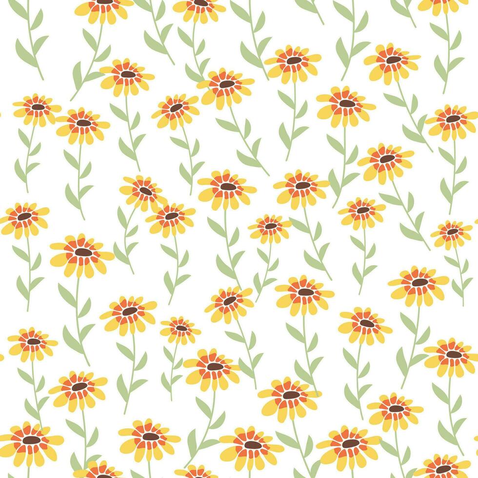 Garden rudbeckia flower seamless pattern. Beautiful yellow flower, symbol of the sun vector