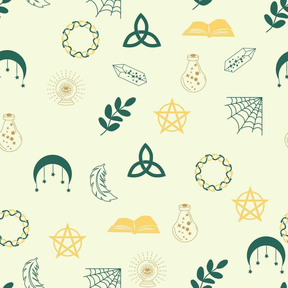 Magic and heaven seamless pattern, with magical elements such as snake, eye. Symbols and elements of the witchcraft theme. vector