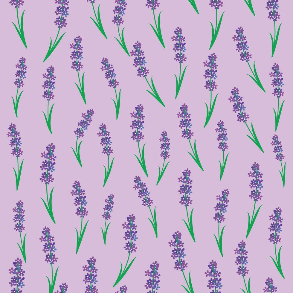 botánico sin costura impresión con varios floral elementos. azul campos de lavanda y manzanilla. modelo con miniatura flores, Clásico textil vector