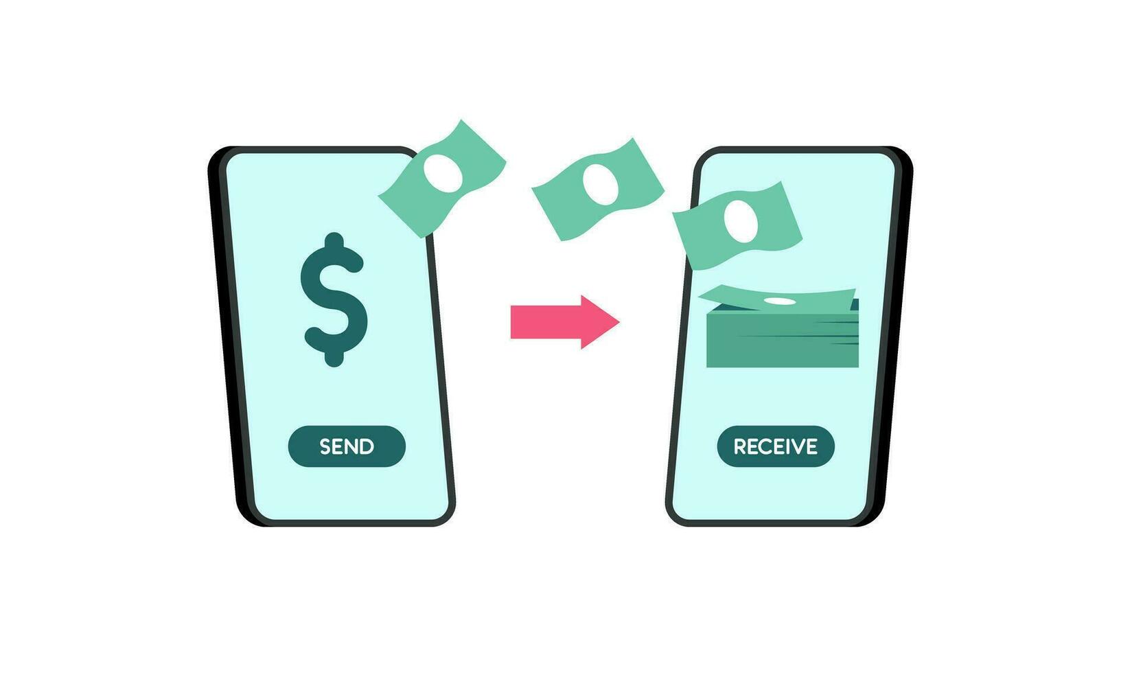 People sending and receiving money wireless with their mobile phones illustration vector