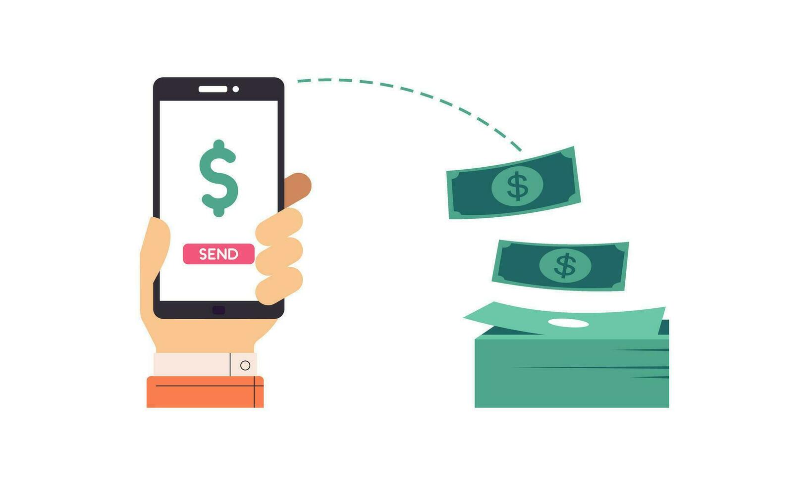 People sending and receiving money wireless with their mobile phones illustration vector