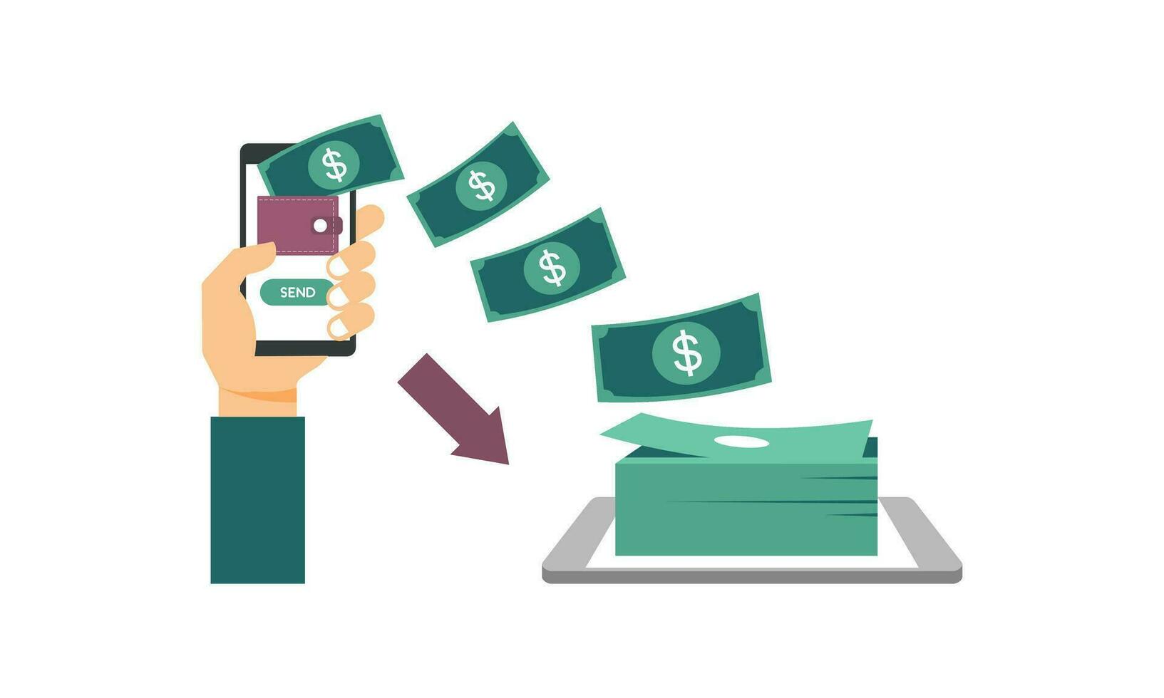 People sending and receiving money wireless with their mobile phones illustration vector