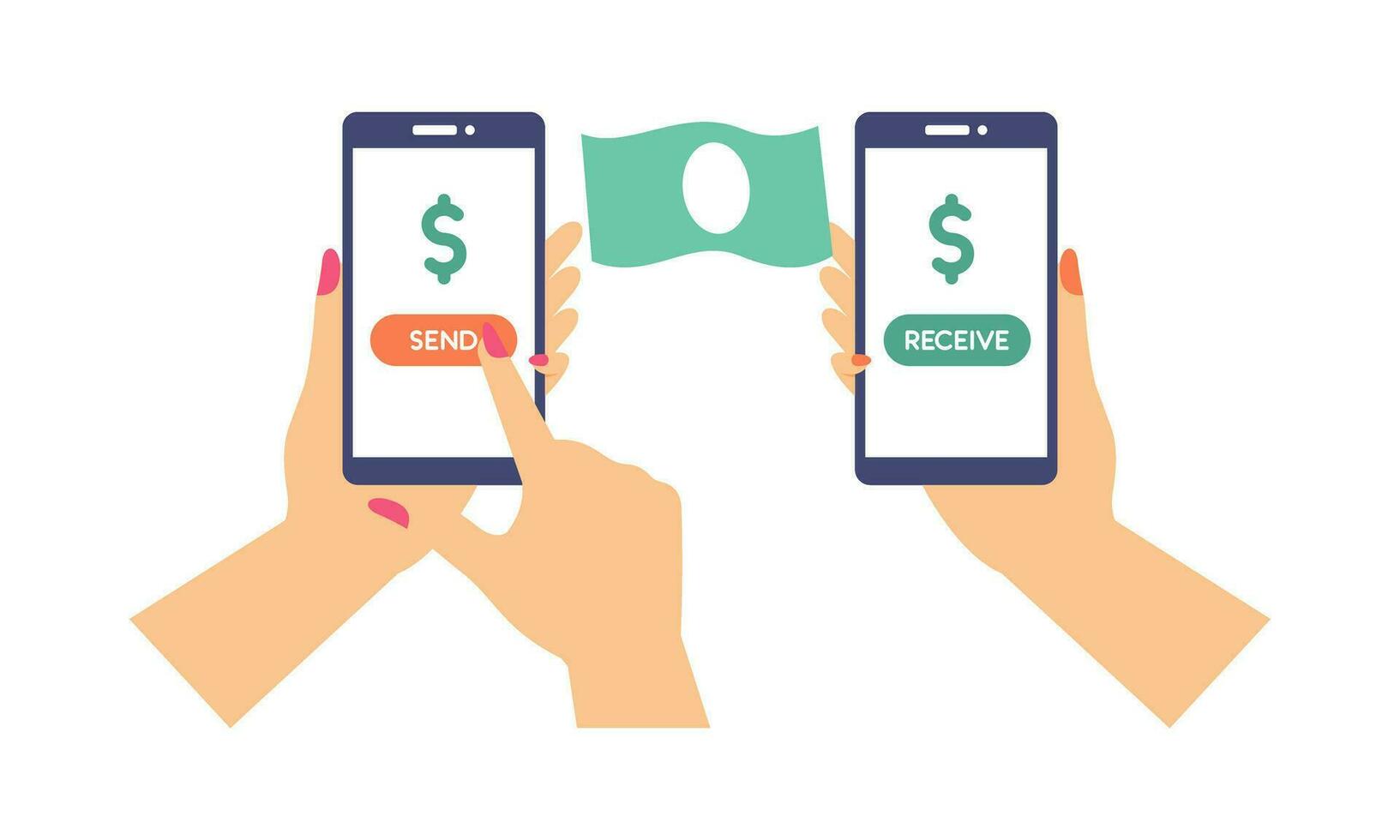 People sending and receiving money wireless with their mobile phones illustration vector