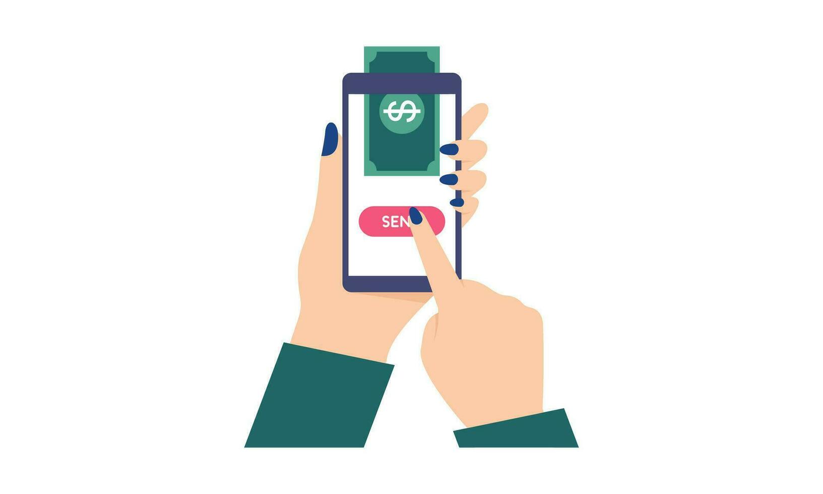 People sending and receiving money wireless with their mobile phones illustration vector