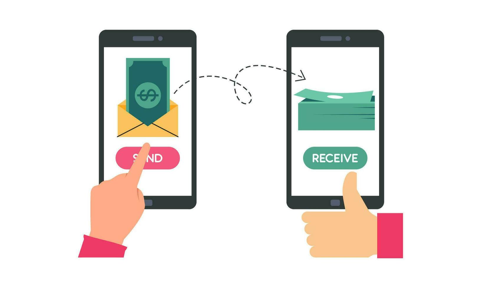 People sending and receiving money wireless with their mobile phones illustration vector