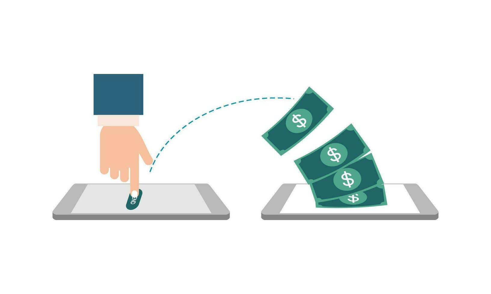 People sending and receiving money wireless with their mobile phones illustration vector