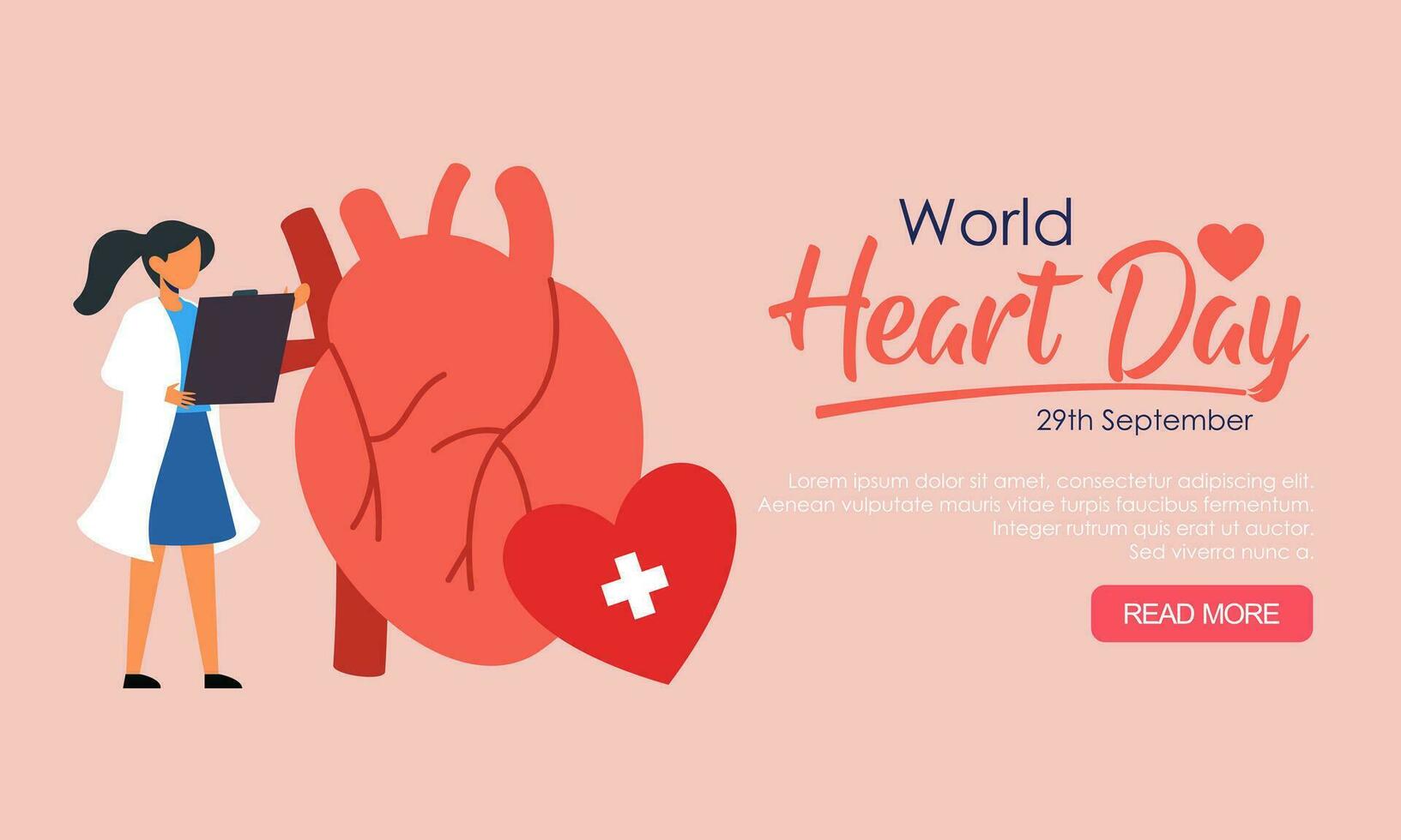 mundo corazón día póster Campaña en dibujos animados personaje tratamiento y salud cuidado conciencia y plano diseño a 29 septiembre vector