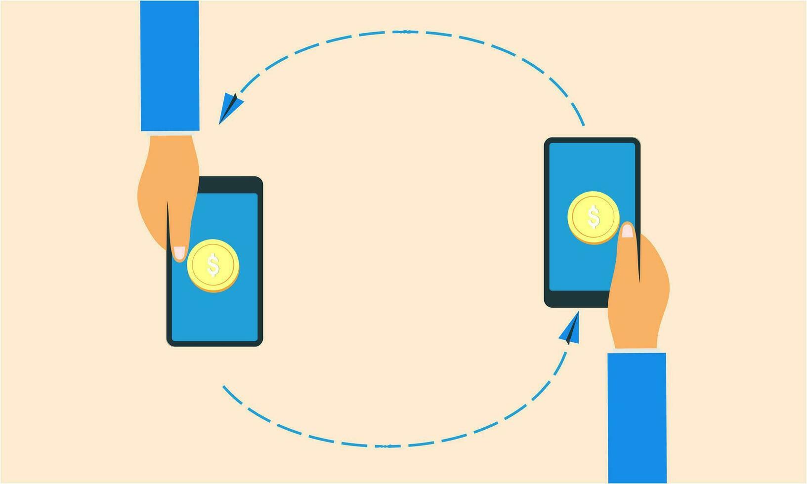 People sending and receiving money wireless with their mobile phones illustration vector