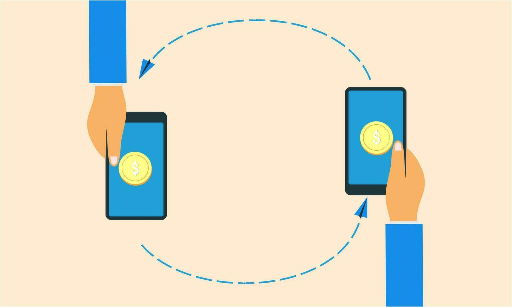 personas enviando y recepción dinero inalámbrico con su móvil Los telefonos ilustración vector