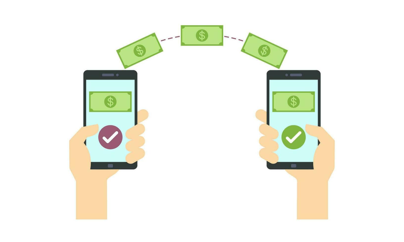 People sending and receiving money wireless with their mobile phones illustration vector