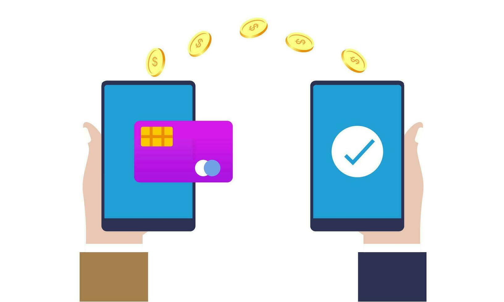 People sending and receiving money wireless with their mobile phones illustration vector