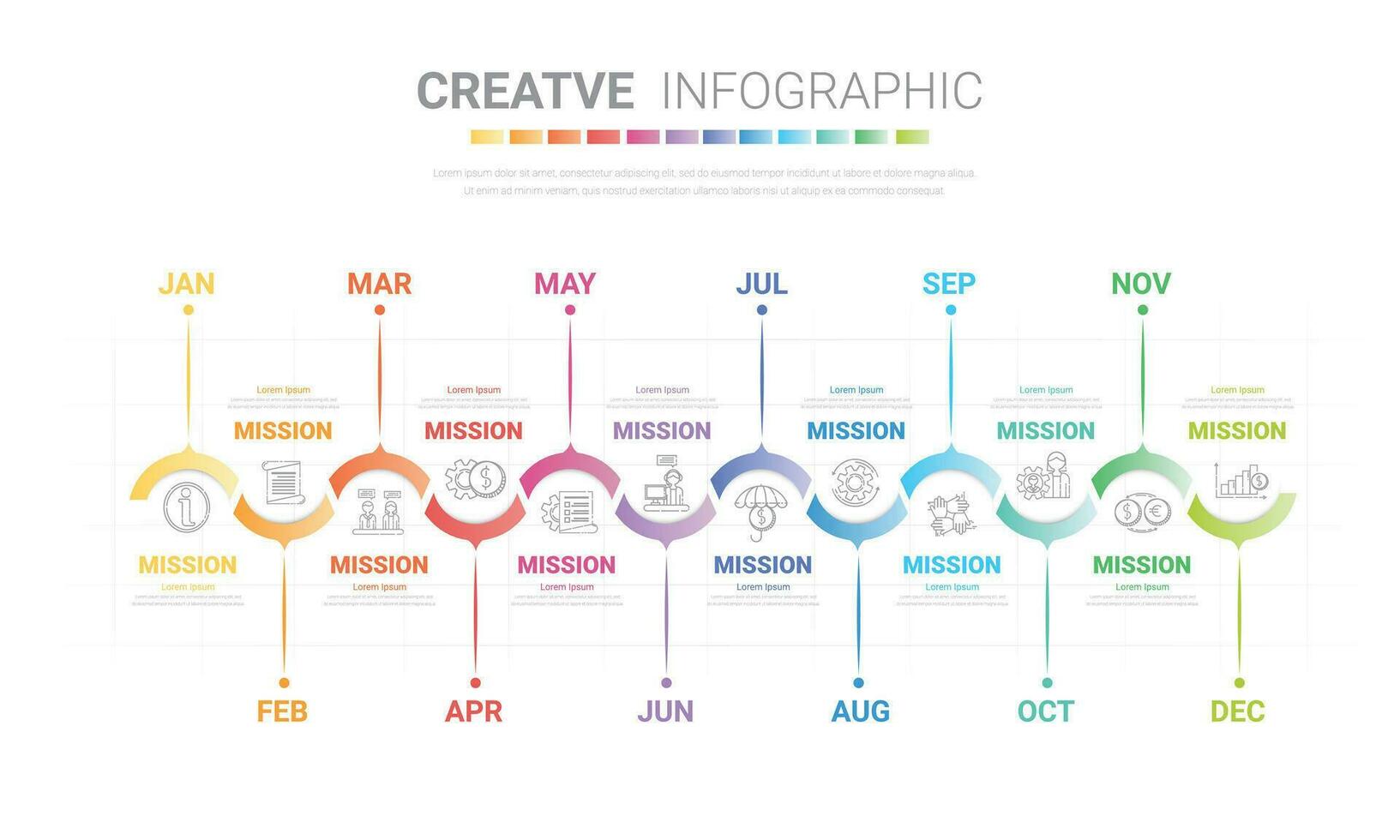 infographic template for 12 months, 1 year for business in one year, easy to present. vector