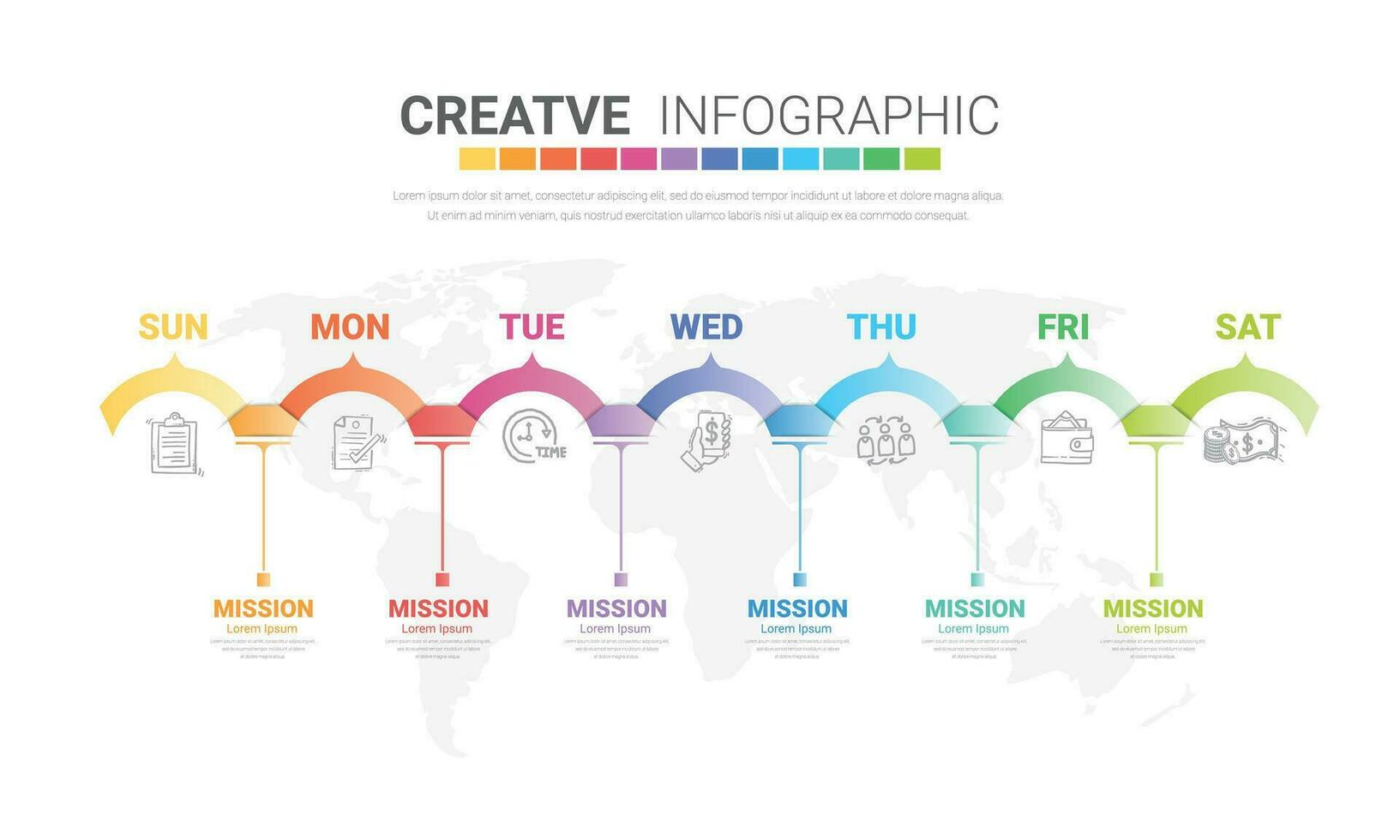 semana cronograma diagrama calendario 7 7 día, infografía diseño vector y presentación lata ser usado para flujo de trabajo disposición, proceso diagrama, fluir cuadro.