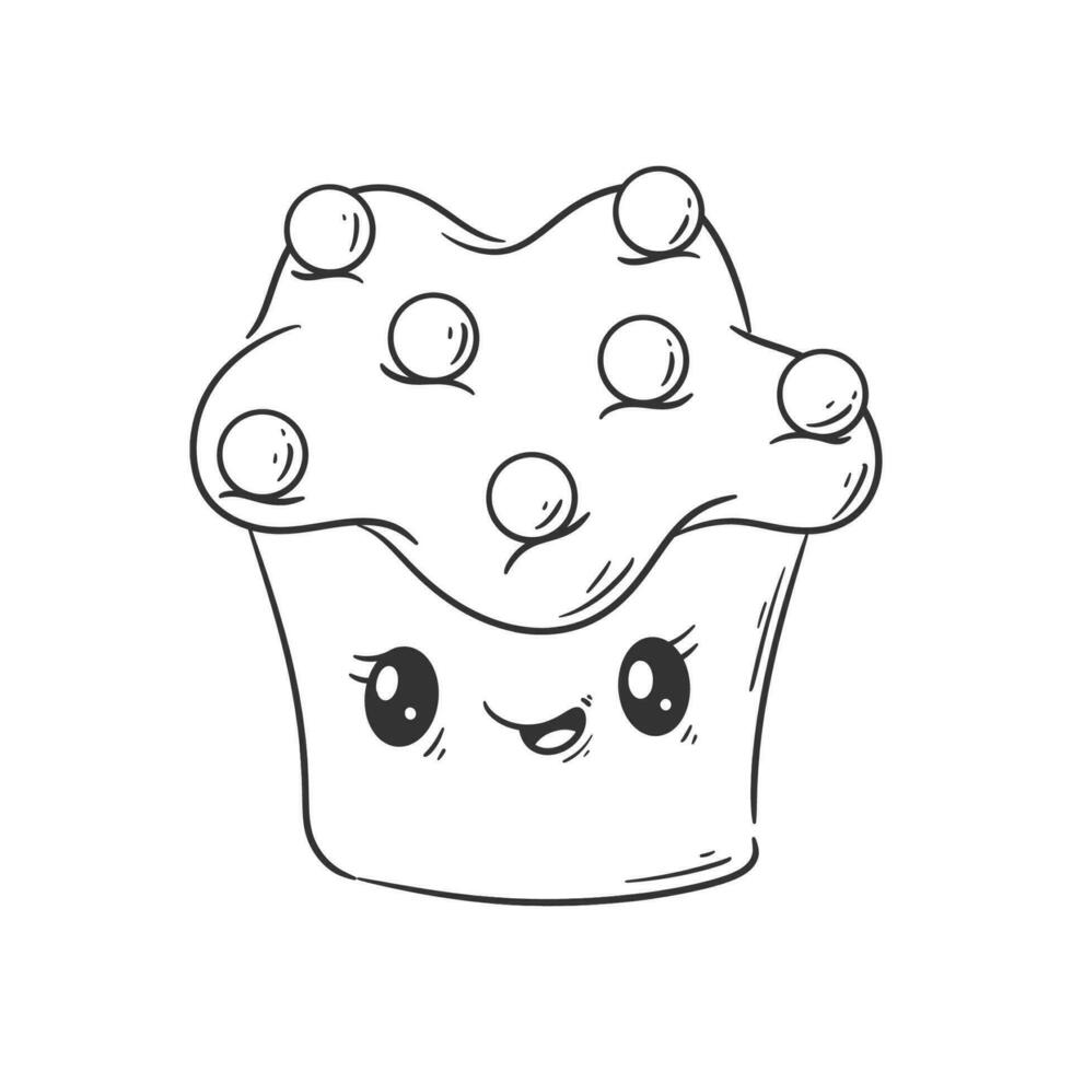Cute cake smiling cartoon vector for coloring